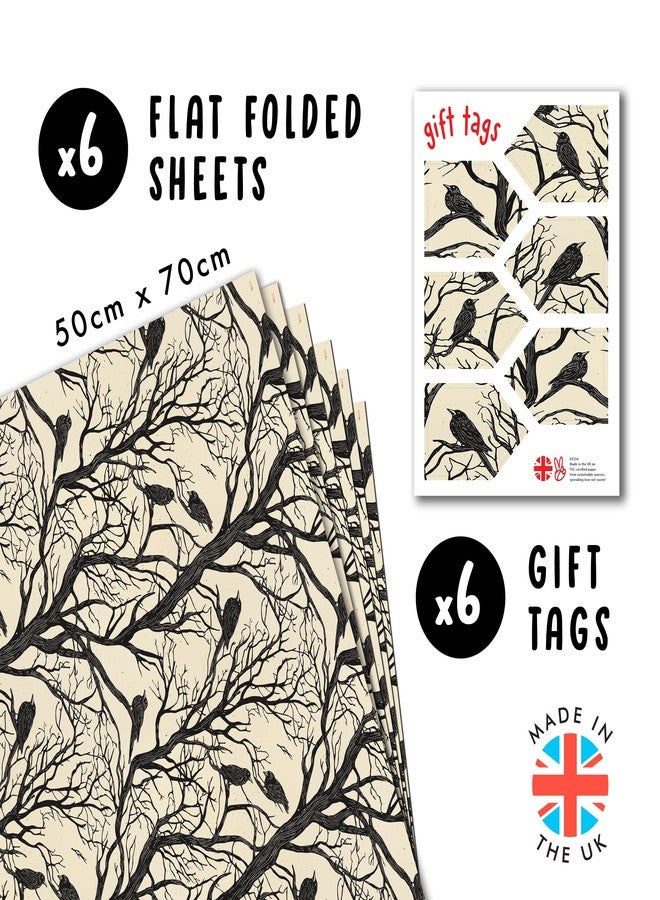 CENTRAL 23 Birthday Wrapping Paper For Men Women - 6 Sheets Of Gift Wrap - Crows On Trees - Forest - Gothic - Fall Wrapping Paper - Halloween - Comes With Stickers - Recyclable - Image 2